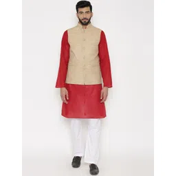 Wintage Mandarin Collar Pure Cotton Straight Kurta with Pyjamas & Nehru Jacket-picture-33