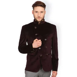 Wintage Maroon Velvet Double-Breasted Tailored Fit Ethnic Bandhgala Blazer-picture-23