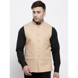 Wintage Men Beige & White Woven Design Nehru Jacket-picture-38
