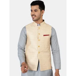 Wintage Men Beige Printed Nehru Jackets-picture-31