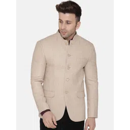 Wintage Men Beige Self Design Regular-Fit Bandhgala Blazer-picture-33