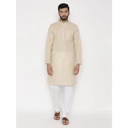Wintage Men Beige Solid Straight Cotton Kurta-picture-15