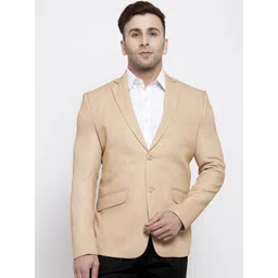 Wintage Men Beige Solid Tailored-Fit Single-Breasted Formal Blazer-picture-16