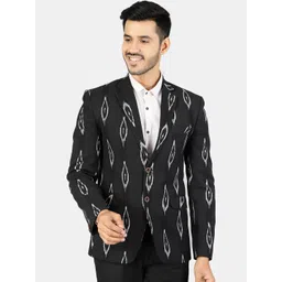 Wintage Men Black & White Printed Pure Cotton Single-Breasted Blazer-picture-18