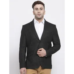 Wintage Men Black Solid Tailored-Fit Single-Breasted Woolen Blazer-picture-18