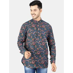 Wintage Men Blue Floral Printed Kurta-picture-15