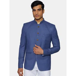 Wintage Men Blue Mandarin Collar Blazer-picture-42
