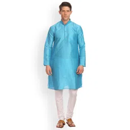 Wintage Men Blue Solid Straight Banarasi Kurta-picture-10