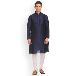 Wintage Men Blue Solid Straight Banarasi Kurta-picture-39