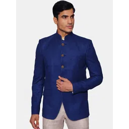 Wintage Men Blue Solid Woolen Bandhgala Blazer-picture-41