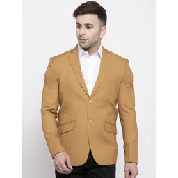 Wintage Men Brown Self Design Tailored Fit Single Breasted Blazer-picture-28