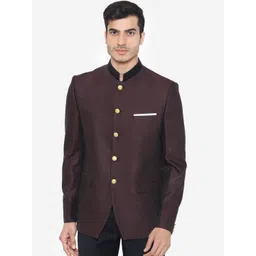 Wintage Men Burgundy Self-Design Tailored-Fit Bandhgala Blazer-picture-38