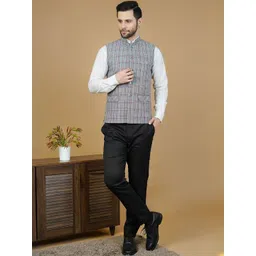 Wintage Men Checked Sleeveless Terry Wool Nehru Jacket-picture-15