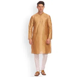 Wintage Men Gold-Toned Solid Straight Banarasi Kurta-picture-40