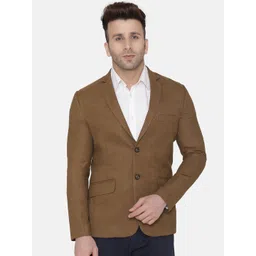Wintage Men Khaki Brown Solid Regular-Fit Single-Breasted Woollen Blazer-picture-33