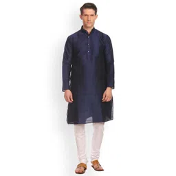 Wintage Men Navy Blue & White Solid Kurta with Pyjamas-picture-25