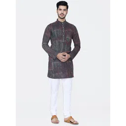 Wintage Men Navy Blue & White Striped Kurta with Pyjamas-picture-30