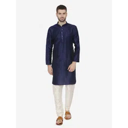 Wintage Men Navy Blue Self Design Kurta with Churidar-picture-33