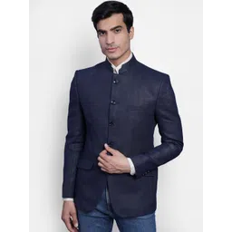 Wintage Men Navy Blue Solid Bandhgala Blazer-picture-24