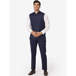 Wintage Men Navy Blue Solid Bandhgala Formal Two-Piece Suit-picture-23