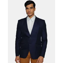 Wintage Men Navy Blue Solid Single-Breasted Formal Blazer image 1