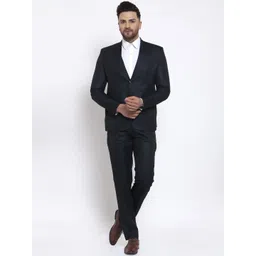 Wintage Men Navy Blue Solid Single-Breasted Formal Suit-picture-15