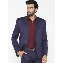 Wintage Men Navy Blue Solid Tailored Fit Single-Breasted Formal Blazer-picture-13