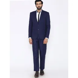Wintage Men Navy Blue Solid Tailored-Fit Single-Breasted Pure Linen Formal Suit-picture-18
