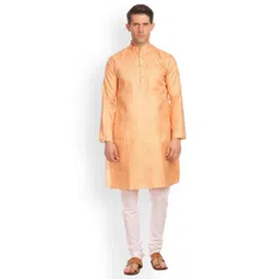 Wintage Men Orange Woven Design Straight Kurta-picture-19