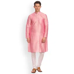 Wintage Men Pink Solid Straight Banarasi Kurta-picture-22