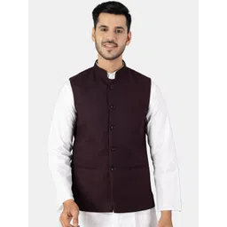 Wintage Men Purple Solid Woven Nehru Jacket-picture-41