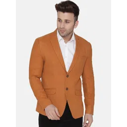 Wintage Men Rust-Coloured Solid Regular-Fit Single-Breasted Woolen Blazer-picture-11