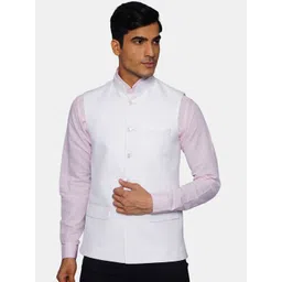 Wintage Men White Solid Woven Nehru Jacket-picture-32
