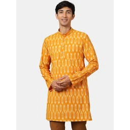 Wintage Men Yellow Ikat Printed Cotton Kurta-picture-10