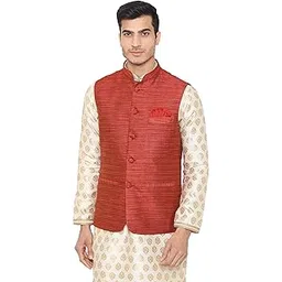 wintage Men's Banarsi Rayon Cotton Bandhgala Festive Nehru Modi Jacket Waistcoat : Multiple Colors-picture-23