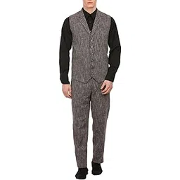 wintage Men's Linen Notched Lapel Black Vest&Trouser Set-Three Colors-picture-42