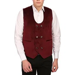 wintage Men's Velvet Party Maroon Vest Waistcoat-picture-23