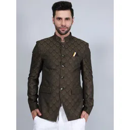 Wintage Self Design Mandarin Collar Banarasi Satin Bandhgala Blazer-picture-35