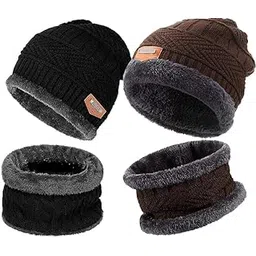 Winter Woolen Beanie Cap & Neck Warmer Combo with Soft Inner Fur | Warm Skull Cap & Muffler Set for Men & Women | Air-Proof, Ear Protection, Cozy Winter Hat Scarf Combo-picture-19