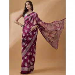 Winza Designer Purple Printed Saree With Unstitched Blouse-picture-38