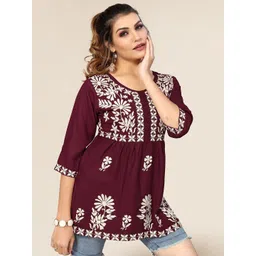 Winza Designer Women Maroon Floral Embroidered Top-picture-35