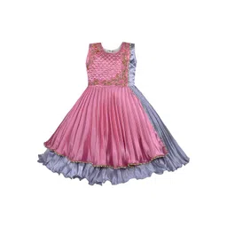 Wish Karo Baby Girls Pink & Grey Satin Frock Dress-picture-41