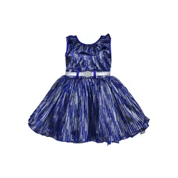 Wish Karo Blue & Silver-Toned Striped Satin Fit & Flare Dress-picture-12