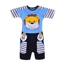 Wish Karo Boys Blue And Black Printed Cotton T Shirt With Short-picture-31