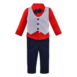 Wish Karo Boys Red & Black Striped Shirt with Trousers-picture-28