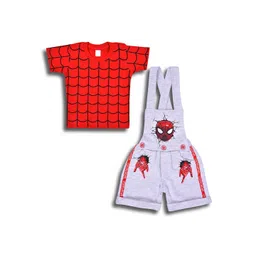 Wish Karo Boys Spider Man Printed Cotton T-shirt with Dungaree Shorts-picture-29