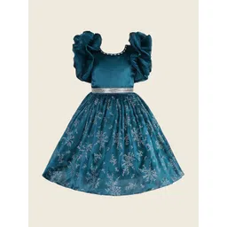 Wish Karo Girl Ethnic Motifs Print Flutter Sleeves Chiffon Fit & Flare Dress-picture-30