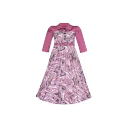 Wish Karo Girls Abstract Printed Puff Sleeve Satin Fit & Flare Maxi Dress-picture-47