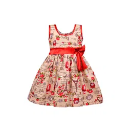 Wish Karo Girls Beige & Red Printed Fit and Flare Dress-picture-38