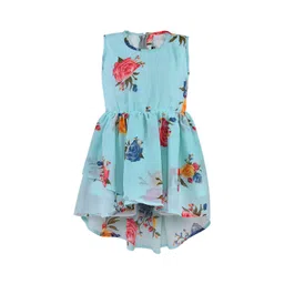 Wish Karo Girls Blue & Pink Floral Georgette Dress-picture-15